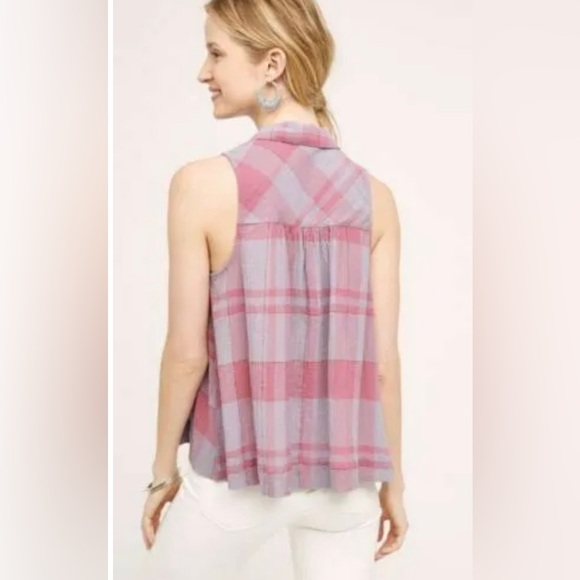 Anthropologie Holding horses sleeveless plaid button up blouse - Picture 3 of 5